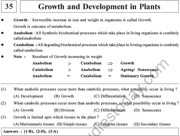 NEET Biology Growth And Development MCQs Set B, Multiple Choice Questions